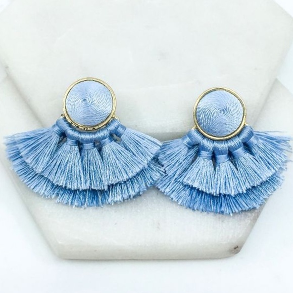 Light blue Multi tassel post earrings - Picture 2 of 2